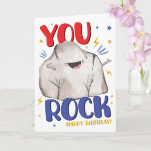You Rock Funny Birthday Card Cute Watercolour Rock