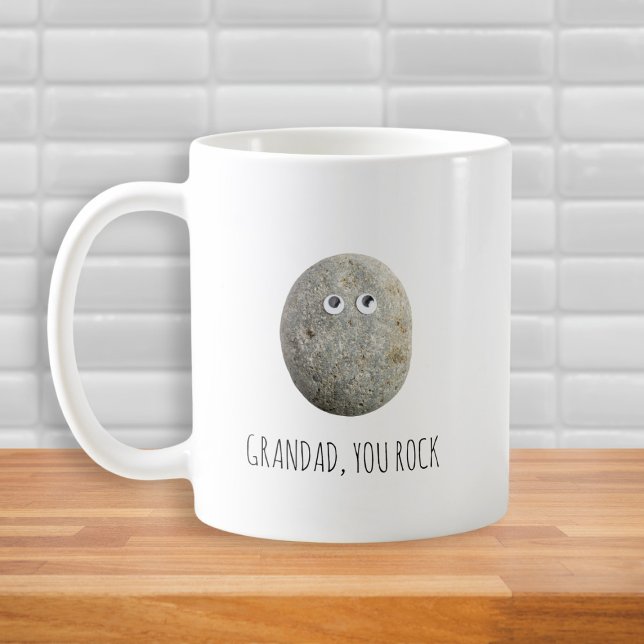 You Rock funny fathers day Coffee Mug (Coffee Mug with simple typography reads "Grandad, You Rock" with a funny photo of a rock)