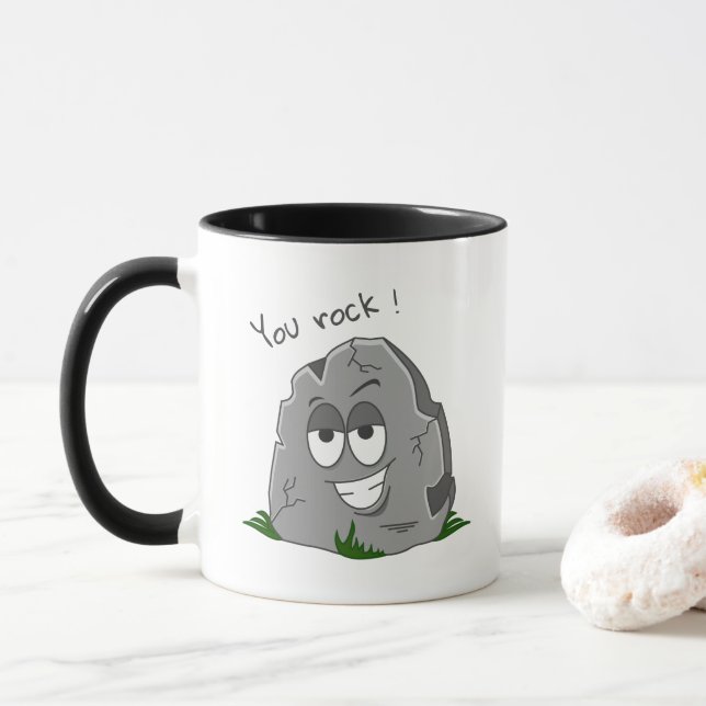 You Rock! Funny Grey Cartoon Stone Mug (With Donut)