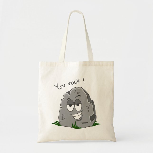 You Rock! Funny Grey Cartoon Stone Tote Bag (Front)