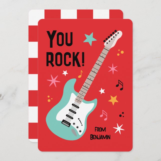 You rock guitar classroom valentine's day card (Front/Back)