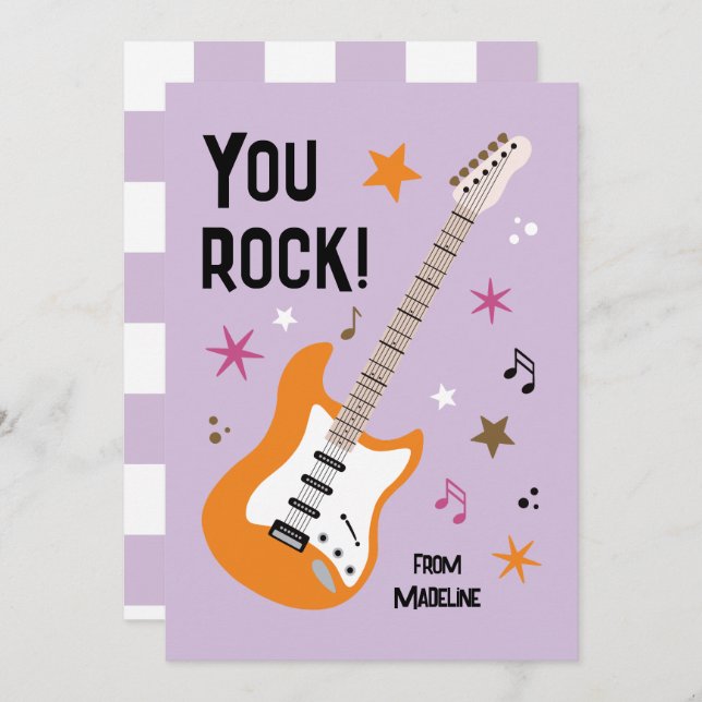You rock guitar classroom valentine's day card (Front/Back)