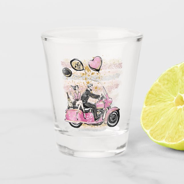 You Rock My World | Couple Motorcycle Sublimation Shot Glass (Front)