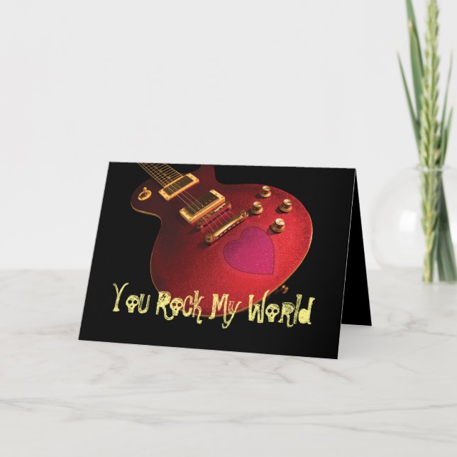 You Rock My World Rockstar Guitar Heart Birthday Card (Front)