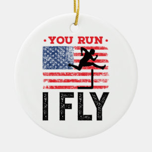 You Run I Fly Track and Field Hurdles Hurdler Ceramic Tree Decoration