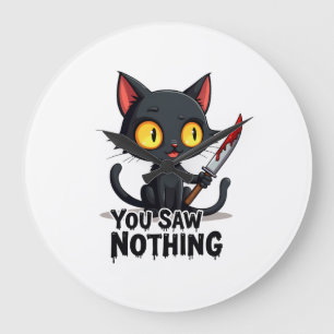 You Saw Nothing Black Cat Funny Halloween Large Clock