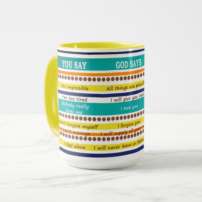 YOU SAY / GOD SAYS -- Inspirational Bible Verses Mug (Front Left)