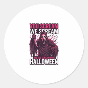 You Scream We Halloween Ghostface Bloody Knife Classic Round Sticker