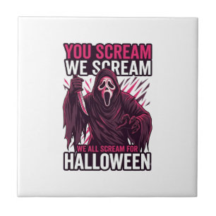 You Scream We Halloween Ghostface Bloody Knife Tile