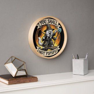You Shall Not PSPSPS Funny Wizard Cat Fantasy Clock