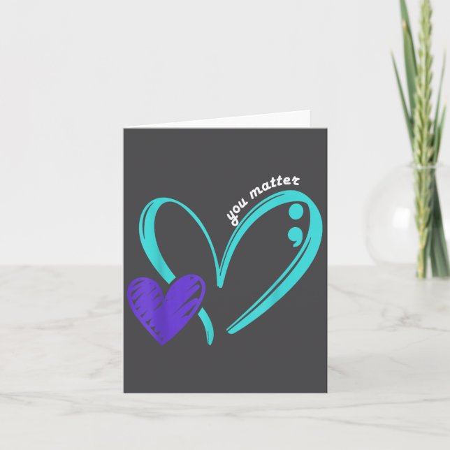 You Suicide Prevention Awareness Teal Purple Heart Card (Front)