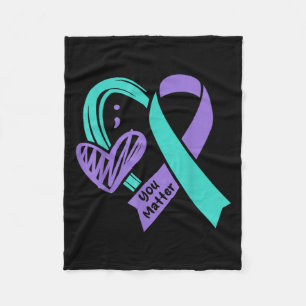 You Suicide Prevention Awareness Teal Purple Heart Fleece Blanket
