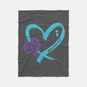 You Suicide Prevention Awareness Teal Purple Heart Fleece Blanket