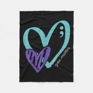 You Suicide Prevention Awareness Teal Purple Heart Fleece Blanket
