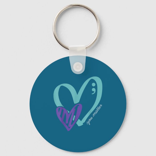 You Suicide Prevention Awareness Teal Purple Heart Key Ring (Front)