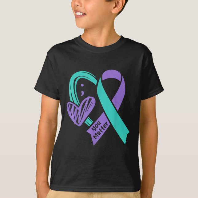 You Suicide Prevention Awareness Teal Purple Heart T-Shirt (Front)