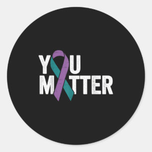 You - Suicide Prevention Teal Purple Awareness Rib Classic Round Sticker