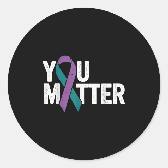 You - Suicide Prevention Teal Purple Awareness Rib Classic Round Sticker (Front)