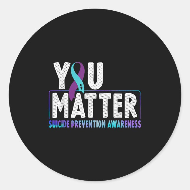 You - Suicide Prevention Teal Purple Awareness Rib Classic Round Sticker (Front)