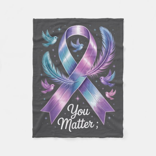 You Teal &amp; Purple Ribbon Suicide Prevention Aw Fleece Blanket (Front)