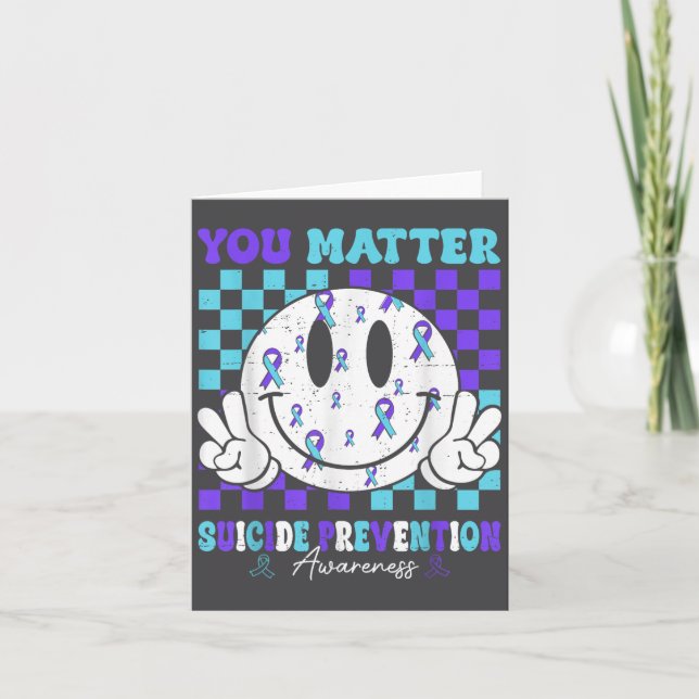 You Teal Purple Ribbon Suicide Prevention Awarenes Card (Front)