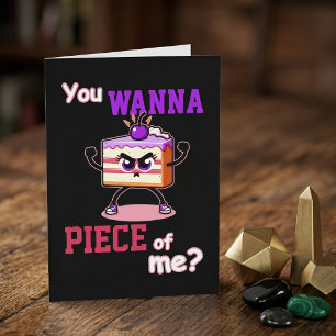 You Wanna Piece of Me Funny Angry Cake Cartoon Thank You Card