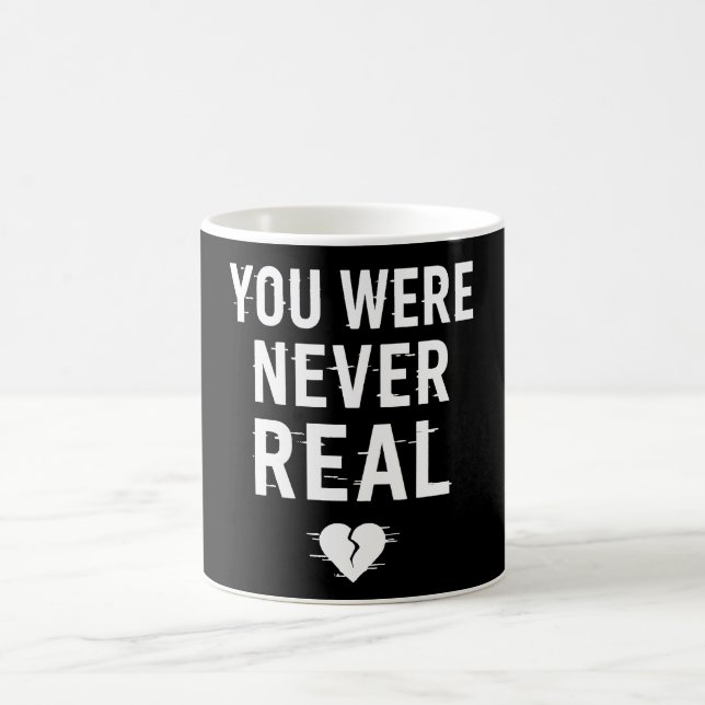 You Were Never Real – Glitched Broken Heart Design Coffee Mug (Center)