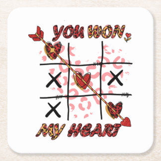 You Won My Heart | Valentines Day Square Paper Coaster