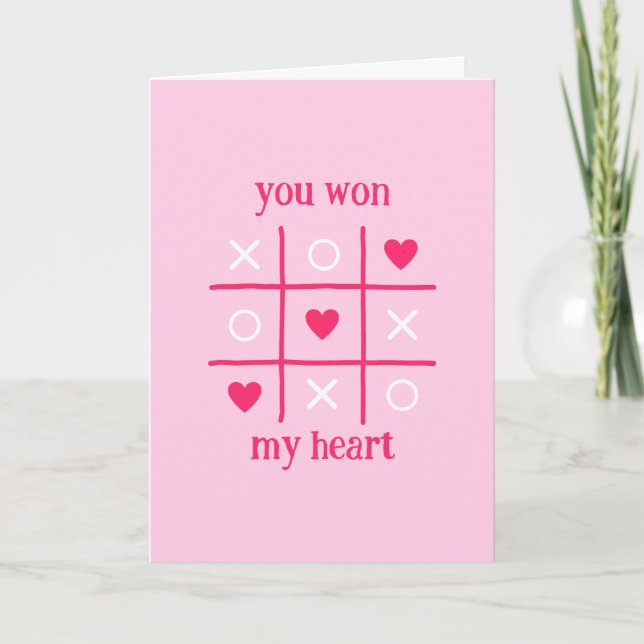 You Won My Heart XOXO Tic Tac Toe Valentine's Day Holiday Card (Front)