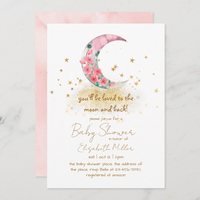 You'll Be Loved To The Moon And Back Baby Shower Invitation (Front/Back)