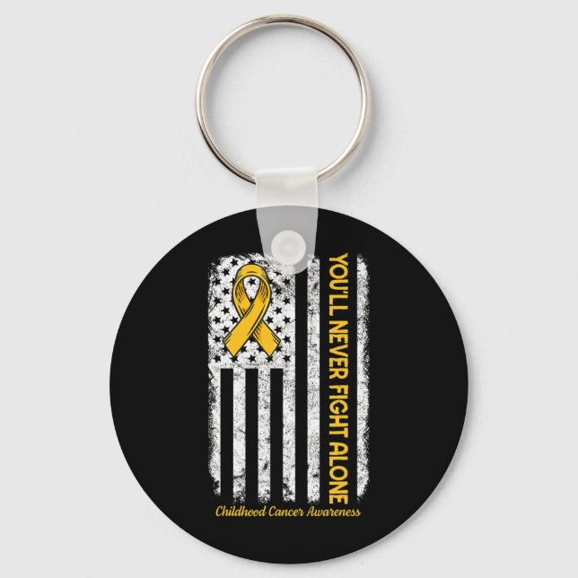 You'll Never Fight Alone Flag Childhood Cancer Awa Key Ring (Front)