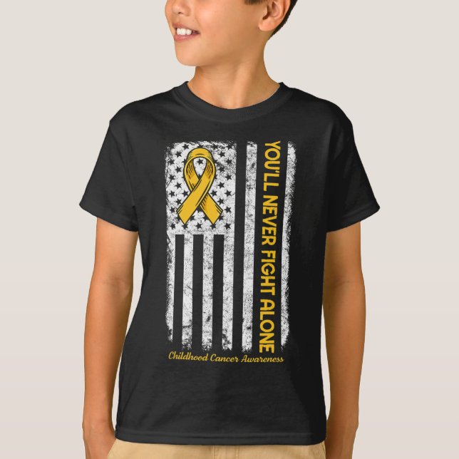 You'll Never Fight Alone Flag Childhood Cancer Awa T-Shirt (Front)