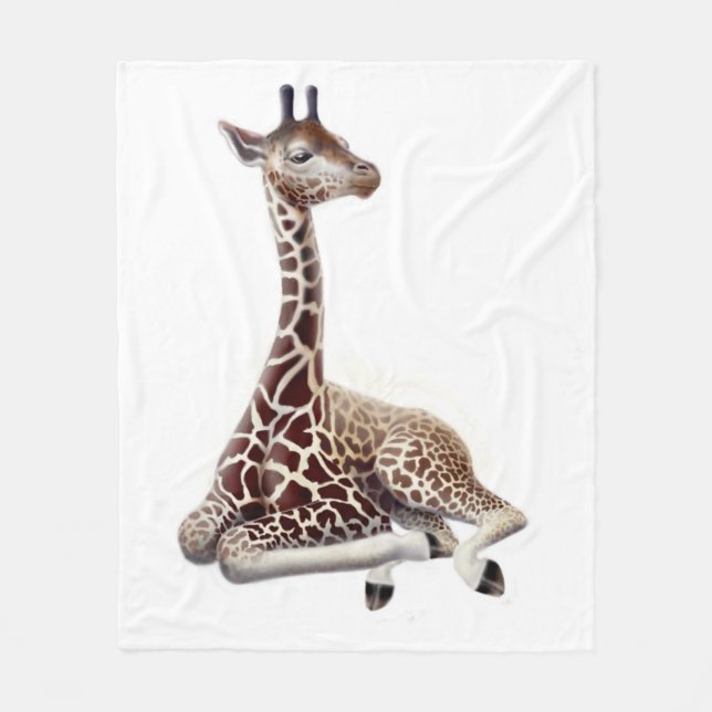 Young African Giraffe at Rest Fleece Blanket (Front)