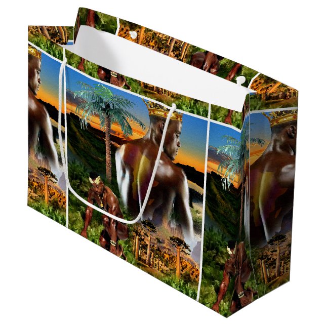 Young African King Large Gift Bag (Front Angled)
