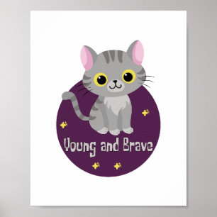 Young and brave Kawaii cute grey cat smiling  Poster