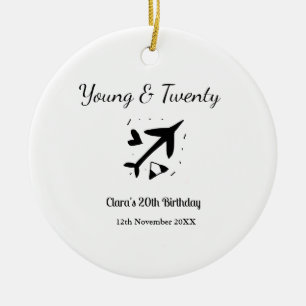 Young and twenty adventure happy birthday add name ceramic tree decoration