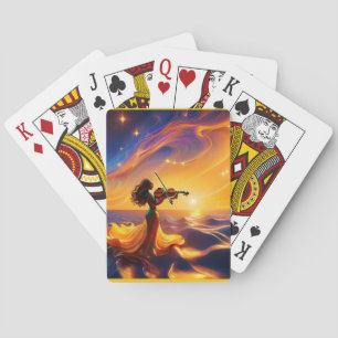 Young Asian Girl Playing Violin Surreal Scene Cards