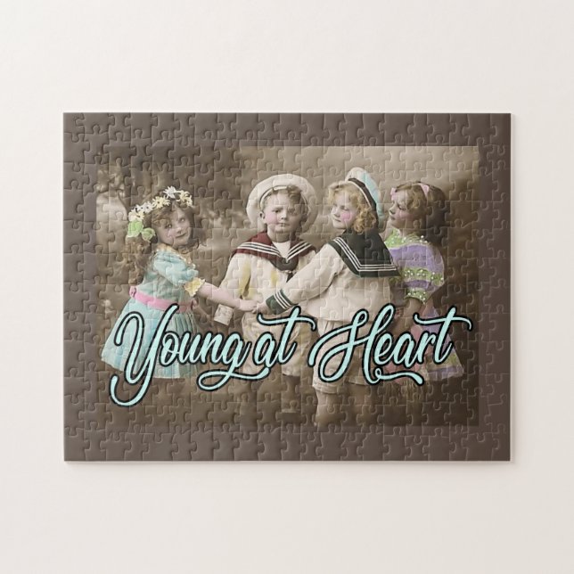Young at Heart Vintage Children Playing Puzzle (Horizontal)