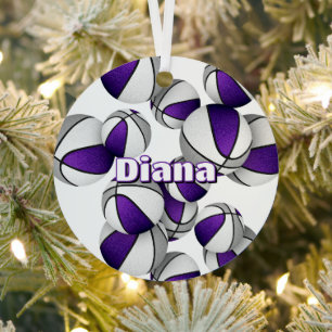 young athlete keepsakes purple grey basketballs metal tree decoration