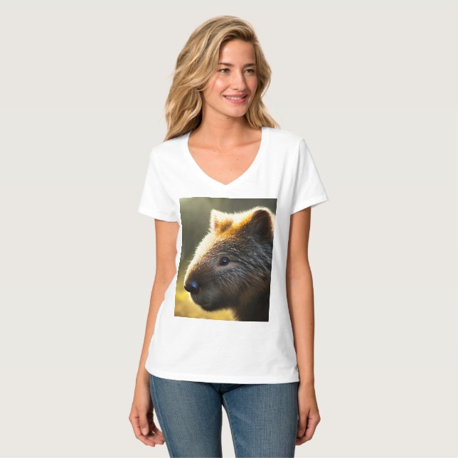 Young Australian Wombat, Ladies Vneck Tshirt (Front Full)