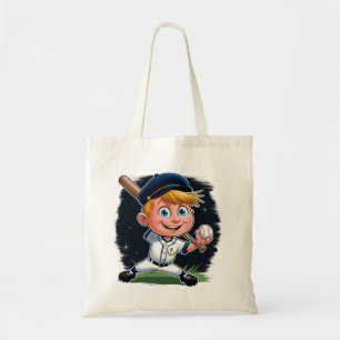 Young Baseball Player Cartoon Tote Bag