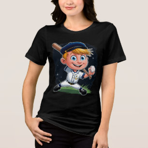 Young Baseball Player Cartoon Tri-Blend Shirt