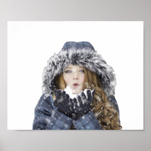 Young beautiful girl in winter poster