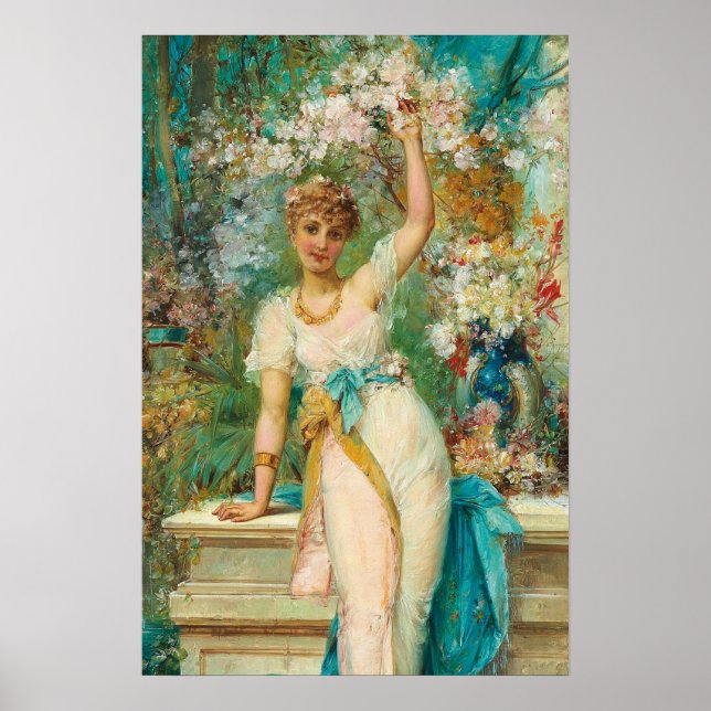 Young Beauty with Floral Tendrils by Hans Zatzka Poster (Front)