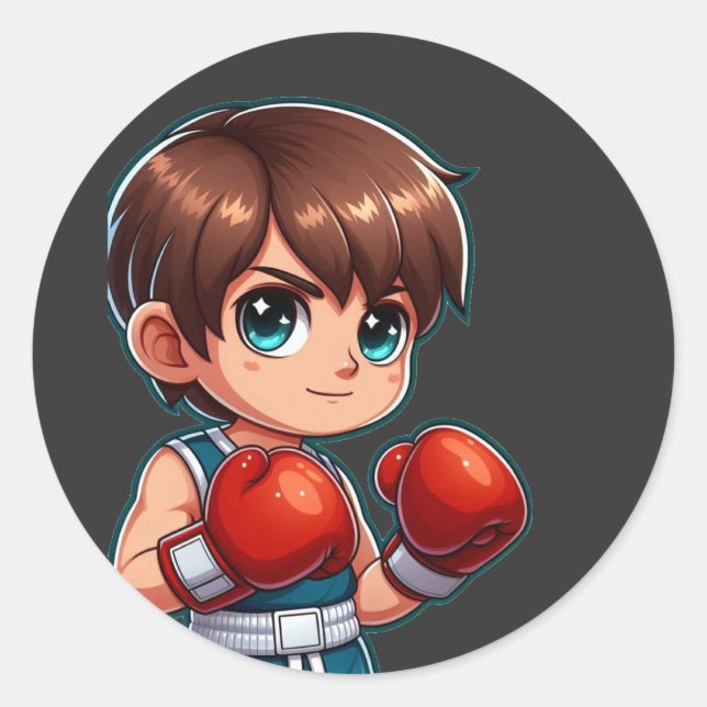young boy boxing  classic round sticker (Front)