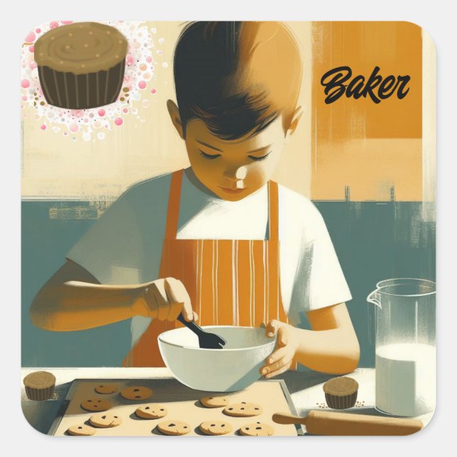 Young Boy Cookie Baker Square Sticker (Front)