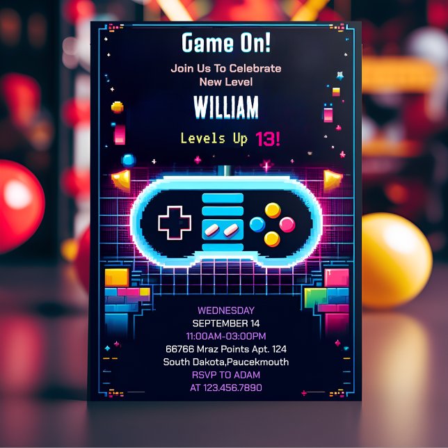 Young Boy Cool Kids Gaming Level Up 10th Birthday Invitation (Creator Uploaded)