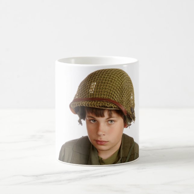 Young boy dressed as a soldier. coffee mug (Center)