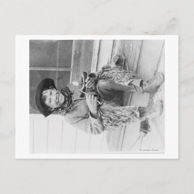 Young Boy Dressed as Cowboy with Toys Postcard (Front)