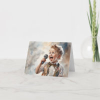 Young Boy Lead Sing Watercolor Illustration Blank 